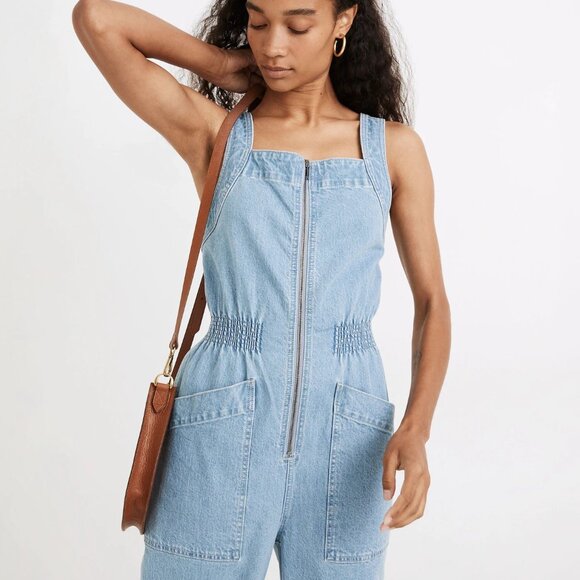 Madewell Denim Zip Smock-Waist Jumpsuit in Baisley Wash Size M - Picture 5 of 11